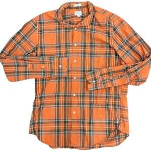 J.Crew Men's Shirt in Organic Cotton Stretch Orange Plaid Classic Fit M